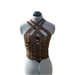 I AM GIA | Multicolor Sheer Crossover Straps Halter Top Size Small